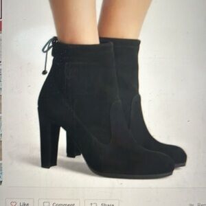 Stuart Weitzman perfection glove tie back black suede ankle boots